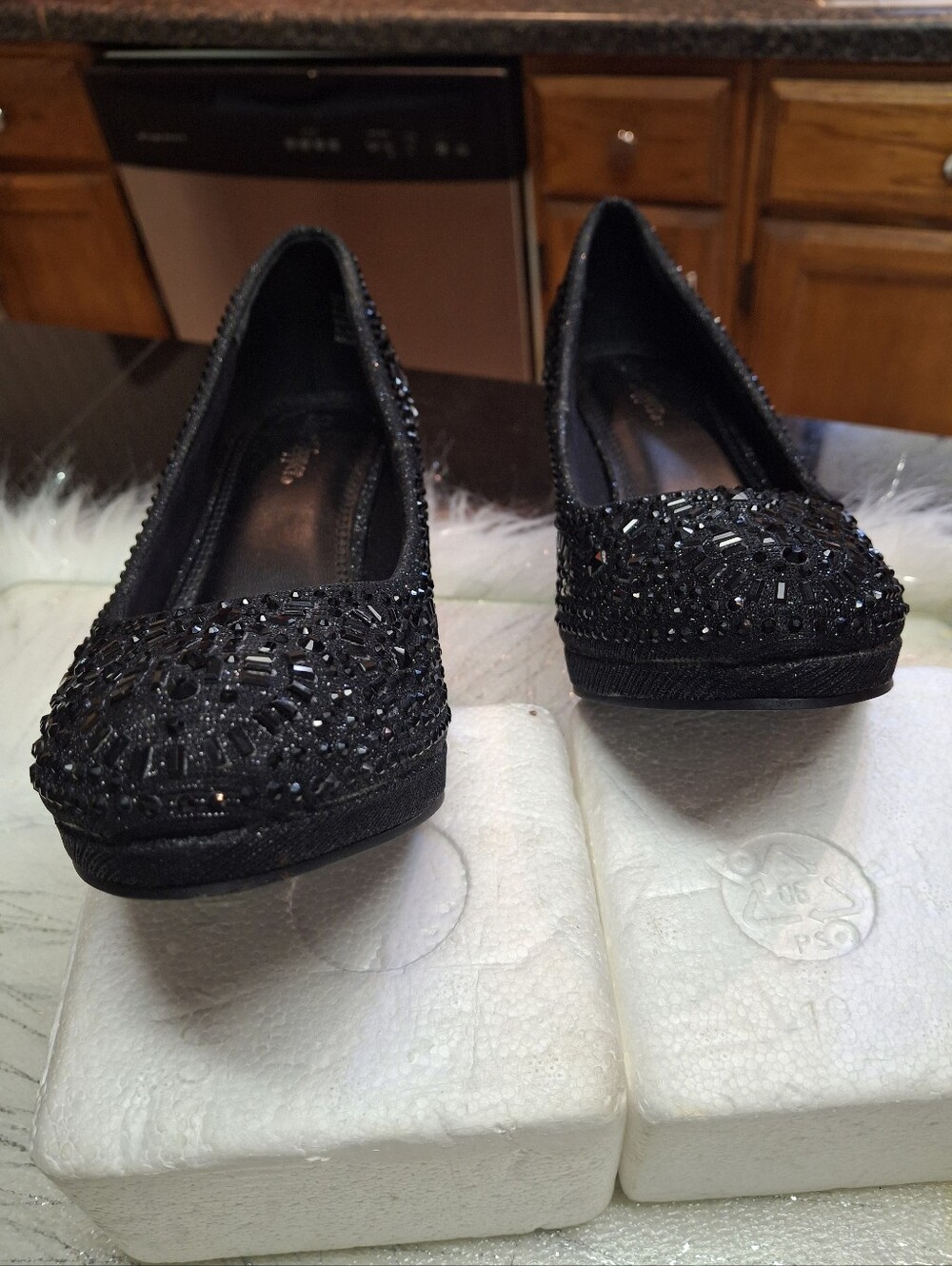 Silver Slipper Black Embellished Rhinestone Pumps Dress Heels Women Size 6 - Picture 8 of 16
